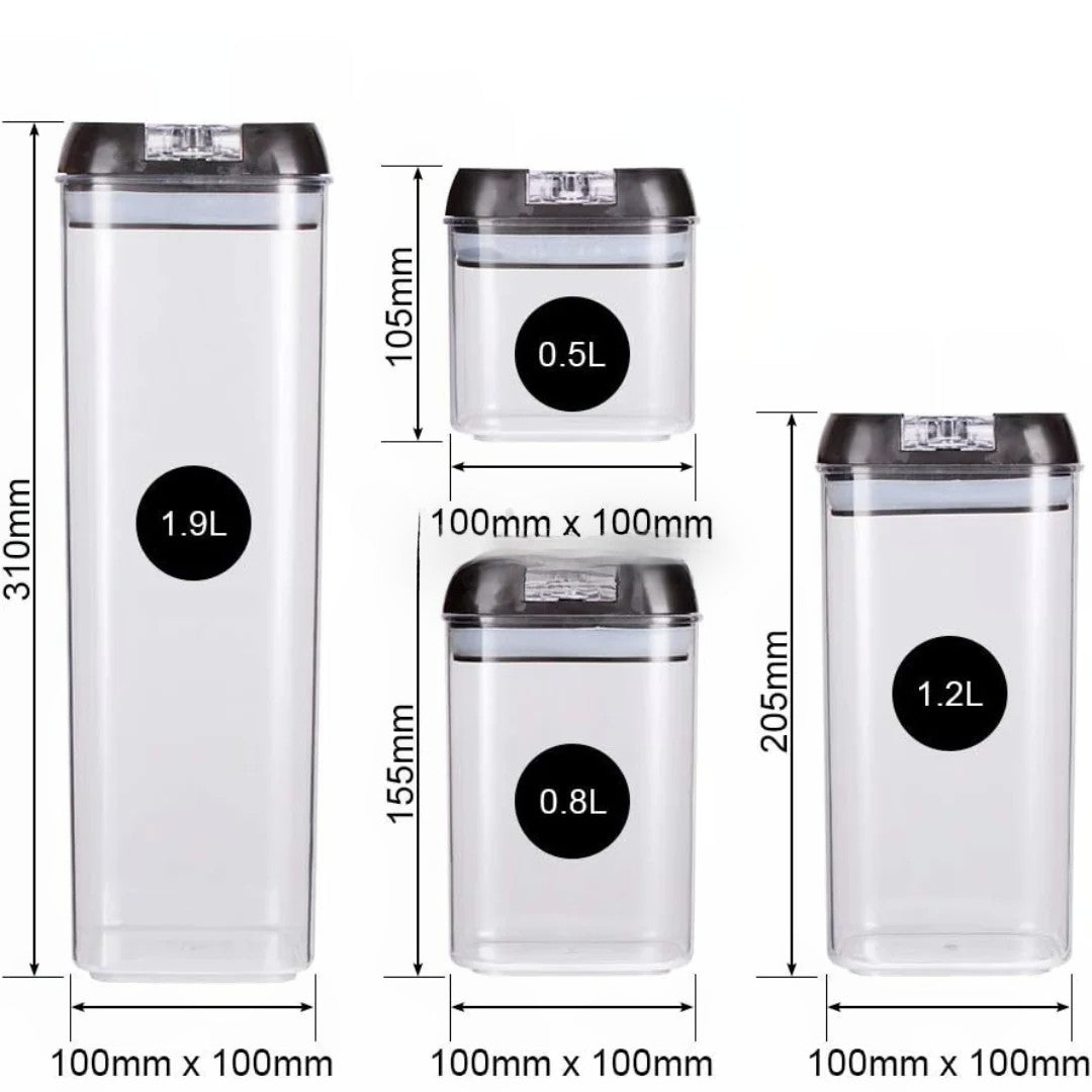 Set 7 Recipiente Organizare Alimente, Inchidere Etansa, Etichete Reutilizabile, Cupe Masurare, 4 Dimensiuni Diferite, din Plastic Dur, Transparent
