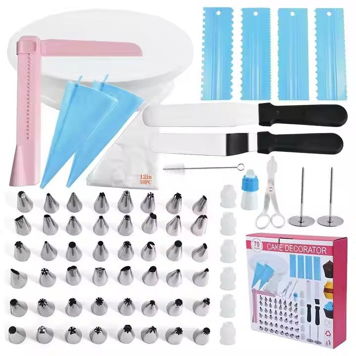 Set 70 Piese Ustensile pentru Ornare Prajituri, din Plastic si Otel Inoxidabil, Multicolor
