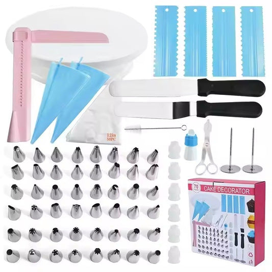 Set 70 Piese Ustensile pentru Ornare Prajituri, din Plastic si Otel Inoxidabil, Multicolor