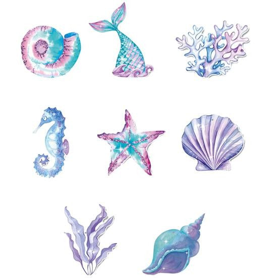 Set 8 Decoratiuni pentru Petrecere Sirena, Colectia Mermaid, Panglici Incluse, Multicolor