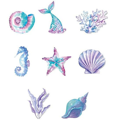 Set 8 Decoratiuni pentru Petrecere Sirena, Colectia Mermaid, Panglici Incluse, Multicolor