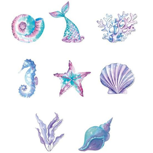 Set 8 Decoratiuni pentru Petrecere Sirena, Colectia Mermaid, Panglici Incluse, Multicolor