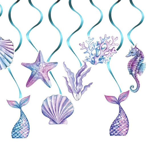 Set 8 Decoratiuni pentru Petrecere Sirena, Colectia Mermaid, Panglici Incluse, Multicolor