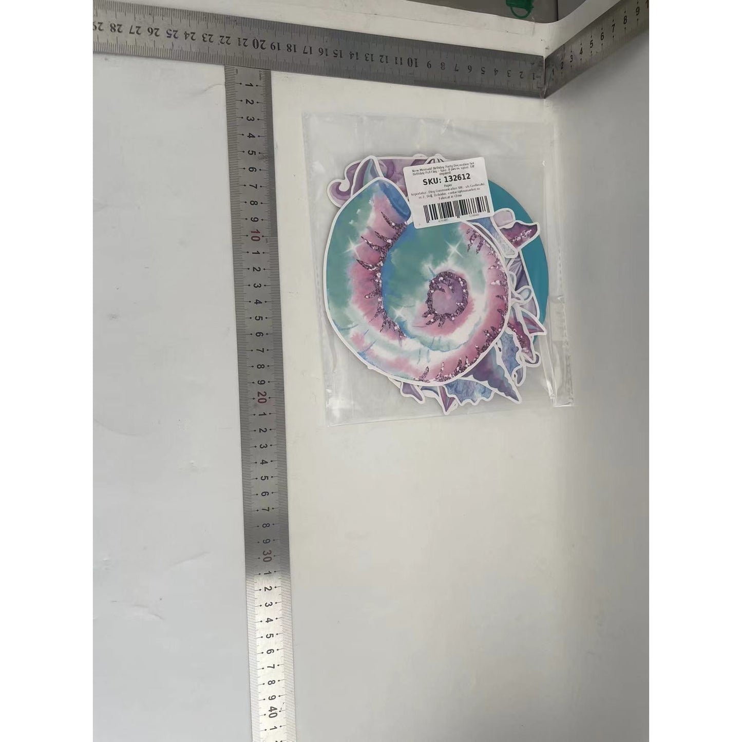 Set 8 Decoratiuni pentru Petrecere Sirena, Colectia Mermaid, Panglici Incluse, Multicolor