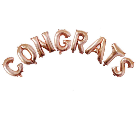 Set 8 Baloane din Folie Metalizata, Model Scris Congrats, Litere de 40 cm, Tema Absolvire, Baloane Party, Ambalaj Individual, Pai Inclus, Umflare cu Aer sau Heliu, Roz