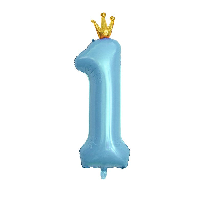 Set 8 Baloane din Folie Metalizată si din Latex, Figurine Cifra 1 Printesa 91cm, Stea 45 cm si Cerc 55 cm, Baloane Latex 30 cm, Tema Prima Aniversare, Ambalaj Individual, Pai Inclus, Umflare cu Aer sau Heliu, Albastru