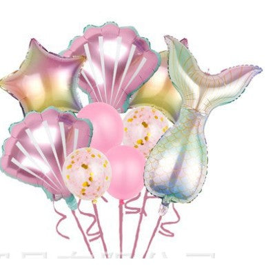 Set baloane aniversare pentru fetita, set din 9 baloane, Tematica Sirene, 5 Baloane Folie, 4 baloane latex, Roz metalizat