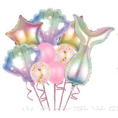 Set baloane aniversare pentru fetita, set din 9 baloane, Tematica Sirene, 5 Baloane Folie, 4 baloane latex, Roz