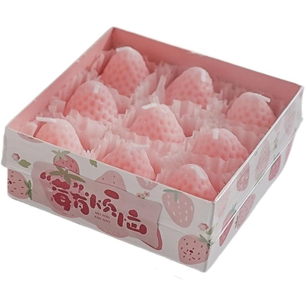 Set 9 Lumanari Parfumate, Model Capsunici, Ardere 30 min, 117g, 9.3 x 9.3 x 3.8 cm, Roz