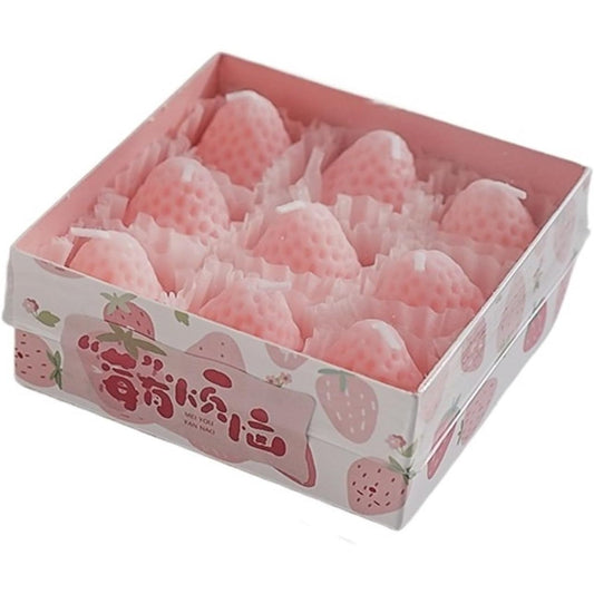 Set 9 Lumanari Parfumate, Model Capsunici, Ardere 30 min, 117g, 9.3 x 9.3 x 3.8 cm, Roz