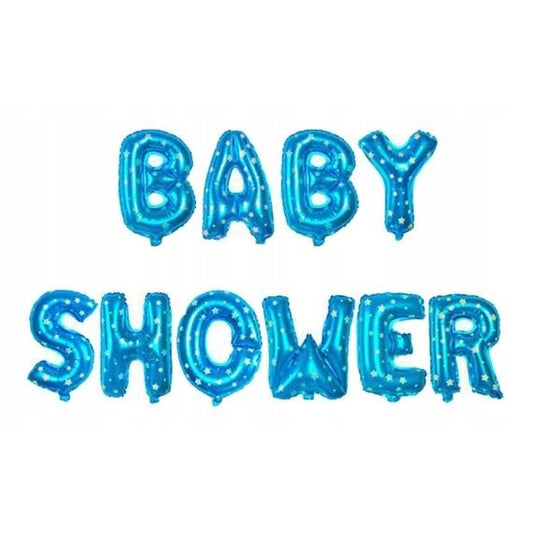 Set Baloane din Folie Metalizata, Model Baby Shower, Litere de 40 cm, Baloane Party, Ambalaj Individual, Pai, Ata si Adeziv Incluse, Umflare cu Aer sau Heliu, Albastru