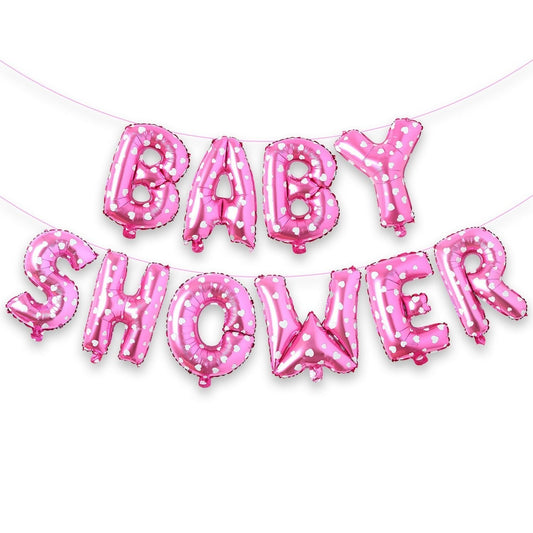 Set Baloane din Folie Metalizata, Model Baby Shower, Litere de 40 cm, Baloane Party, Ambalaj Individual, Pai, Ata si Adeziv Incluse, Umflare cu Aer sau Heliu, Roz
