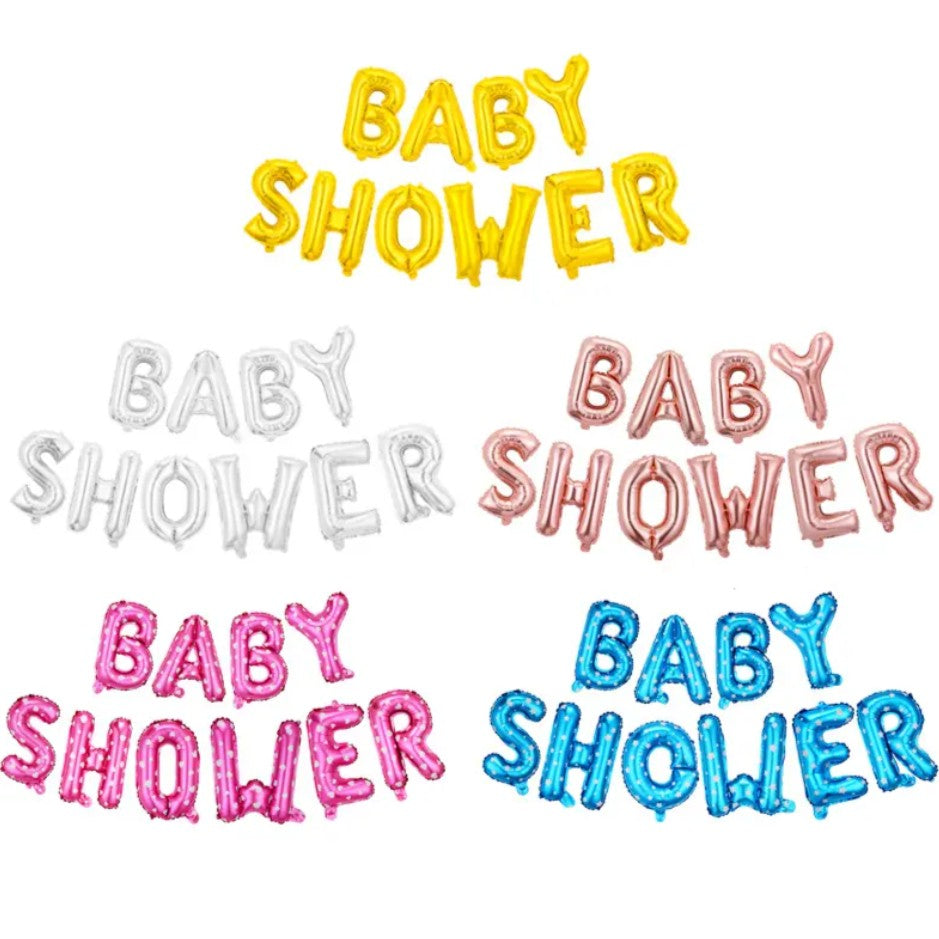 Set Baloane din Folie Metalizata, Model Baby Shower, Litere de 40 cm, Baloane Party, Ambalaj Individual, Pai, Ata si Adeziv Incluse, Umflare cu Aer sau Heliu, Roz