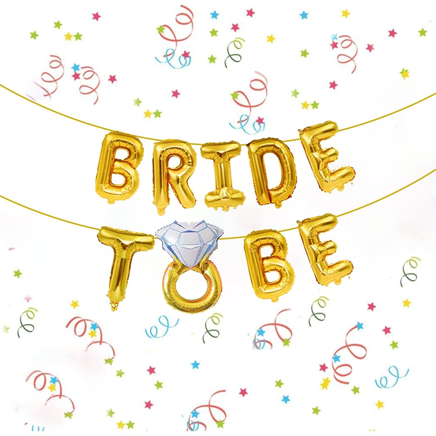 Set Baloane din Folie Metalizata, Model Bride to Be cu Inel de Logodna, Litere de 40 cm, Baloane Party, Ambalaj Individual, Pai Inclus, Umflare cu Aer sau Heliu, Auriu