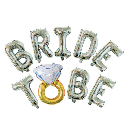 Set Baloane din Folie Metalizata, Model Bride to Be cu Inel de Logodna, Litere de 40 cm, Baloane Party, Ambalaj Individual, Pai Inclus, Umflare cu Aer sau Heliu, Argintiu