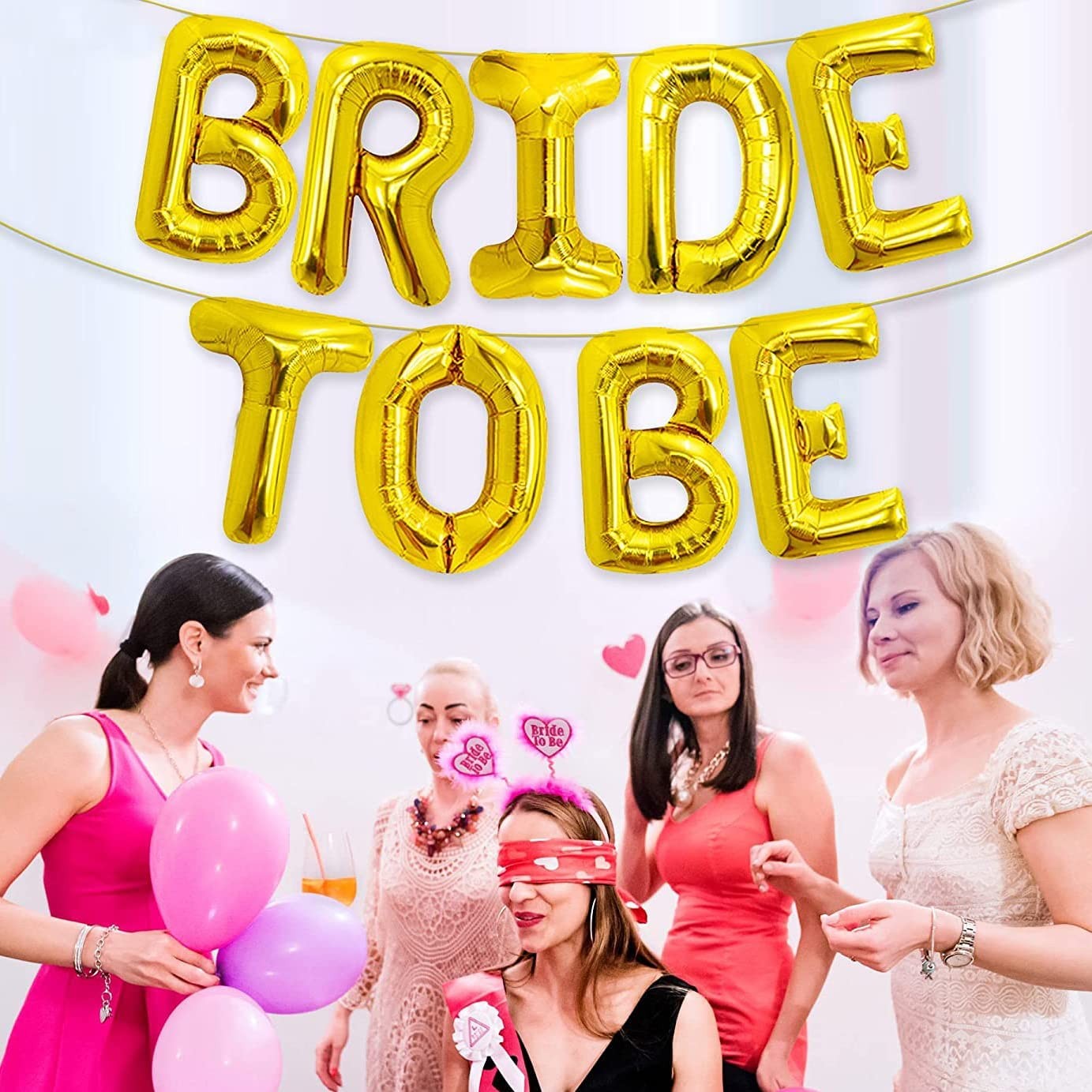 Set Baloane din Folie Metalizata, Model Bride to Be, Litere de 40 cm, Baloane Party, Ambalaj Individual, Pai Inclus, Umflare cu Aer sau Heliu, Auriu