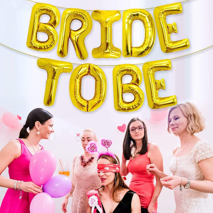 Set Baloane din Folie Metalizata, Model Bride to Be, Litere de 40 cm, Baloane Party, Ambalaj Individual, Pai Inclus, Umflare cu Aer sau Heliu, Auriu