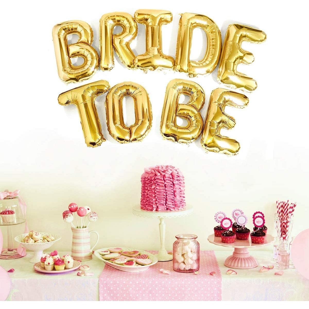 Set Baloane din Folie Metalizata, Model Bride to Be, Litere de 40 cm, Baloane Party, Ambalaj Individual, Pai Inclus, Umflare cu Aer sau Heliu, Auriu