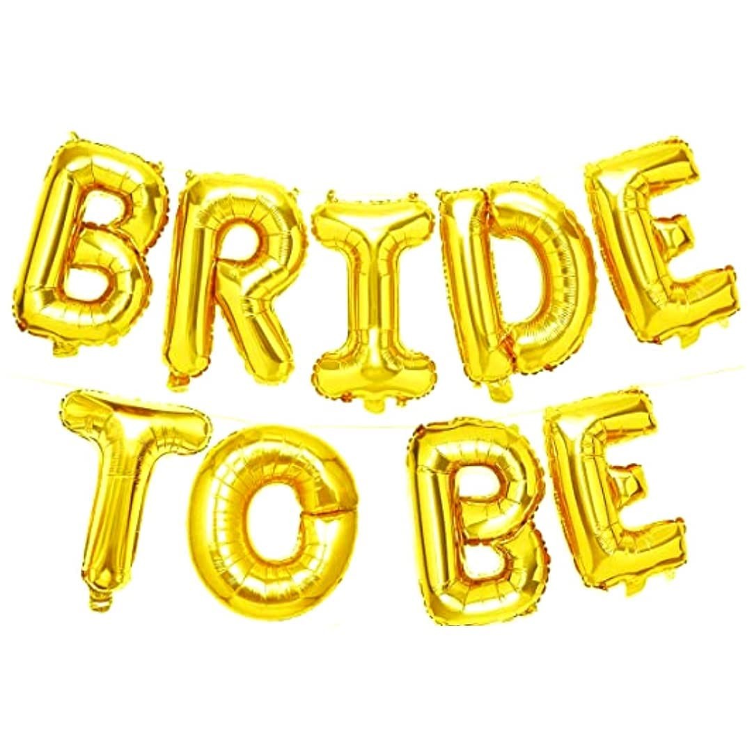 Set Baloane din Folie Metalizata, Model Bride to Be, Litere de 40 cm, Baloane Party, Ambalaj Individual, Pai Inclus, Umflare cu Aer sau Heliu, Auriu