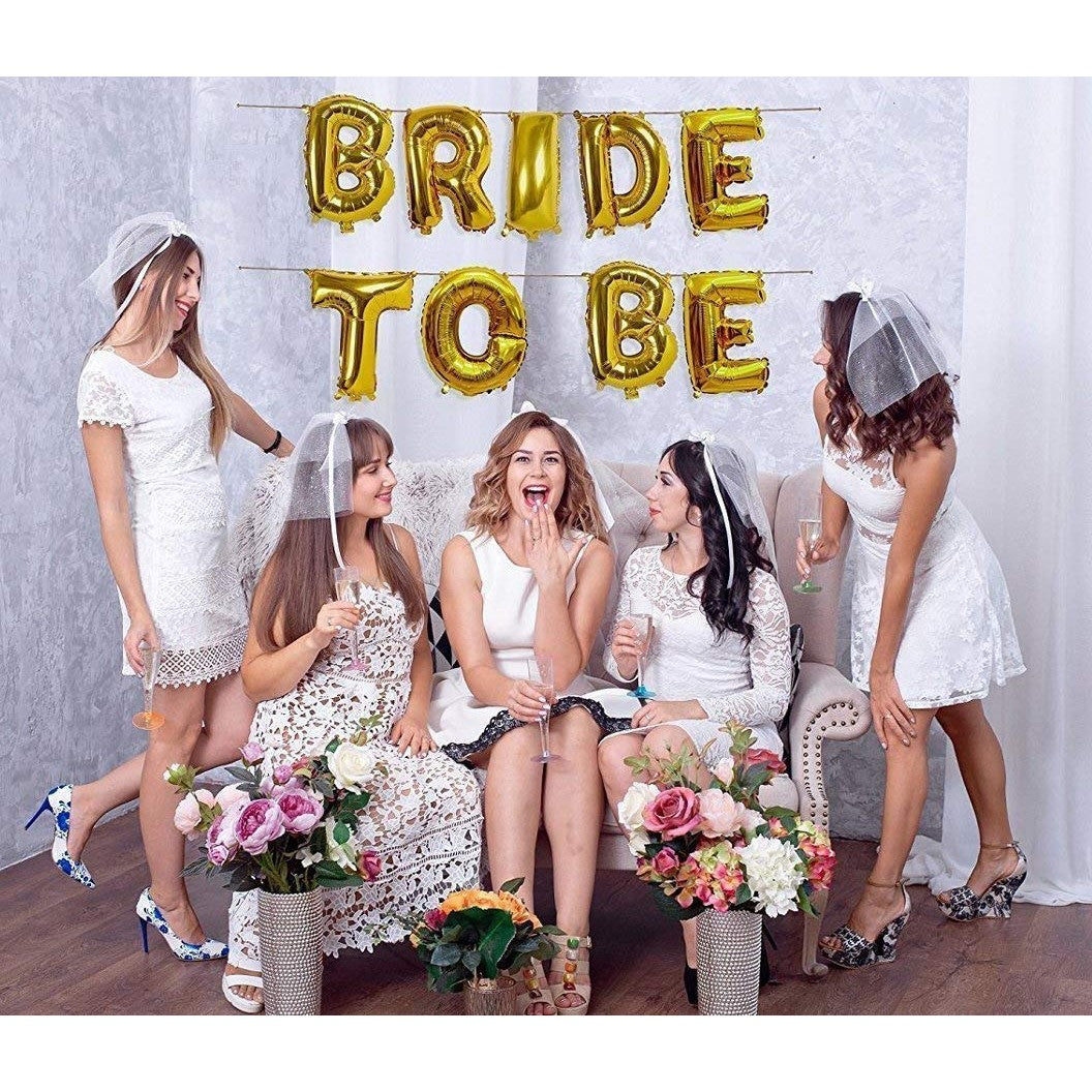 Set Baloane din Folie Metalizata, Model Bride to Be, Litere de 40 cm, Baloane Party, Ambalaj Individual, Pai Inclus, Umflare cu Aer sau Heliu, Auriu