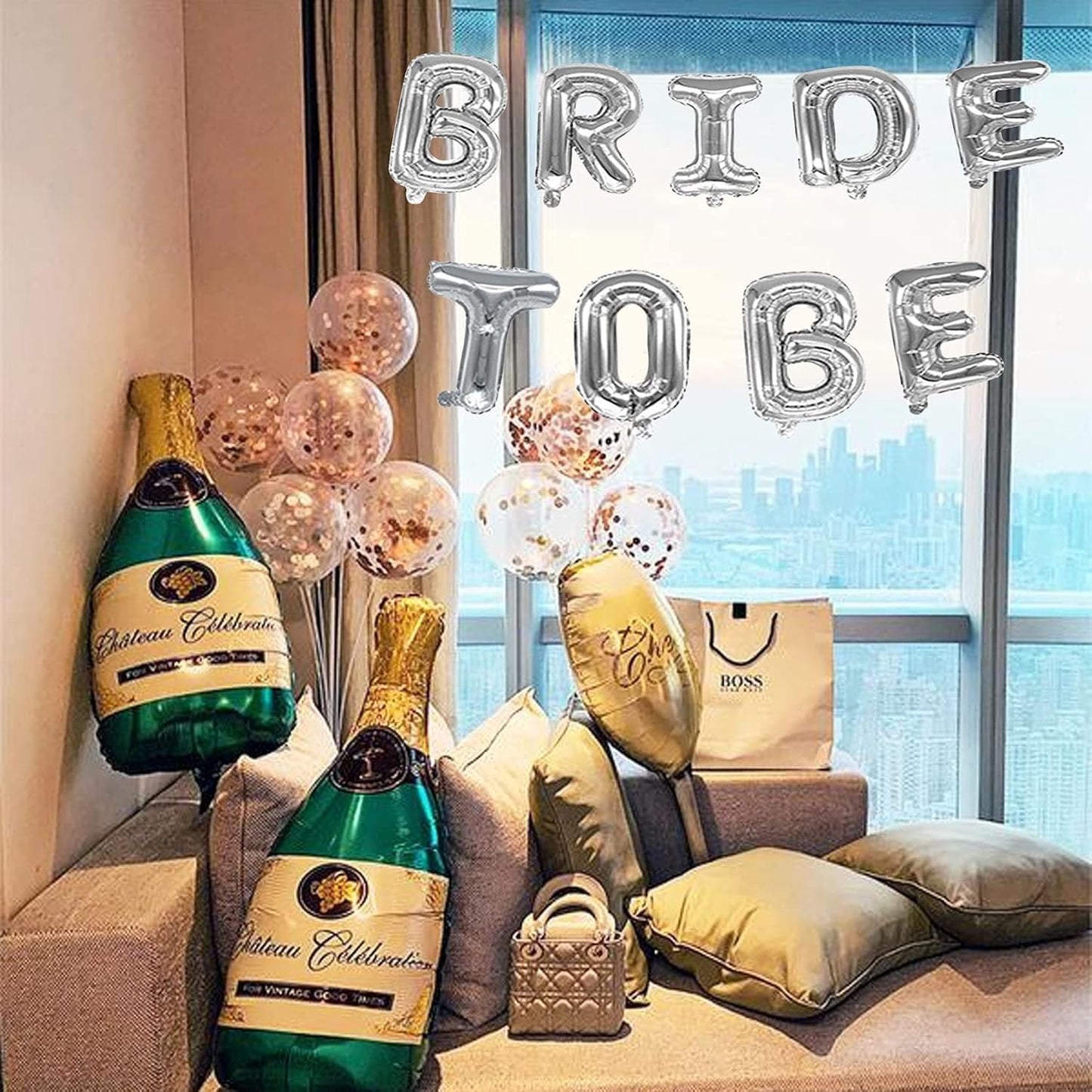 Set Baloane din Folie Metalizata, Model Bride to Be, Litere de 40 cm, Baloane Party, Ambalaj Individual, Pai Inclus, Umflare cu Aer sau Heliu, Argintiu