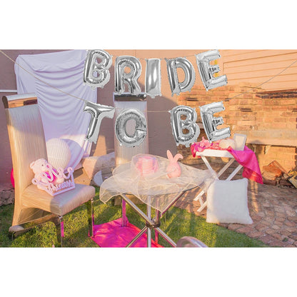 Set Baloane din Folie Metalizata, Model Bride to Be, Litere de 40 cm, Baloane Party, Ambalaj Individual, Pai Inclus, Umflare cu Aer sau Heliu, Argintiu