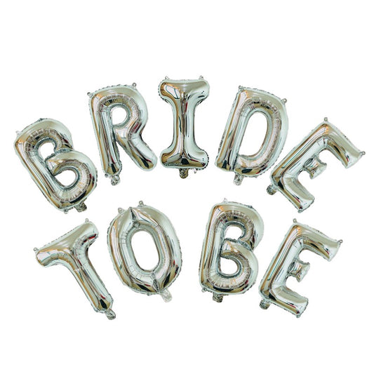 Set Baloane din Folie Metalizata, Model Bride to Be, Litere de 40 cm, Baloane Party, Ambalaj Individual, Pai Inclus, Umflare cu Aer sau Heliu, Argintiu