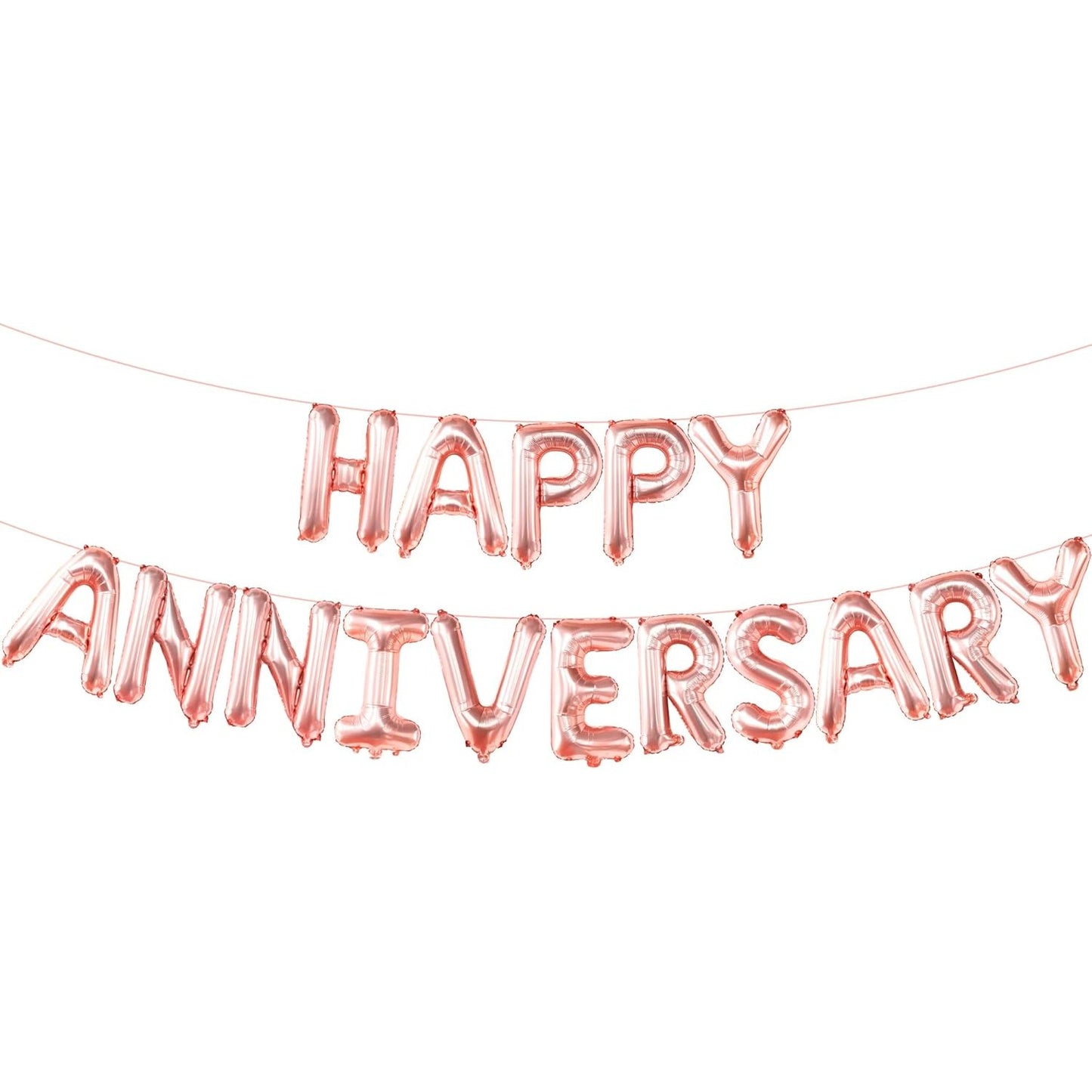 Set Baloane din Folie Metalizata, Model Happy Anniversary, Litere de 40 cm, Baloane Party, Ambalaj Individual, Pai Inclus, Umflare cu Aer sau Heliu, Roz