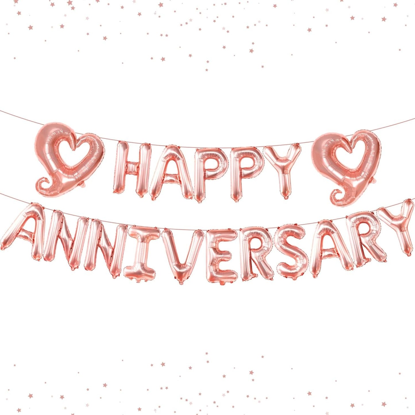 Set Baloane din Folie Metalizata, Model Happy Anniversary, Litere de 40 cm, Baloane Party, Ambalaj Individual, Pai Inclus, Umflare cu Aer sau Heliu, Roz