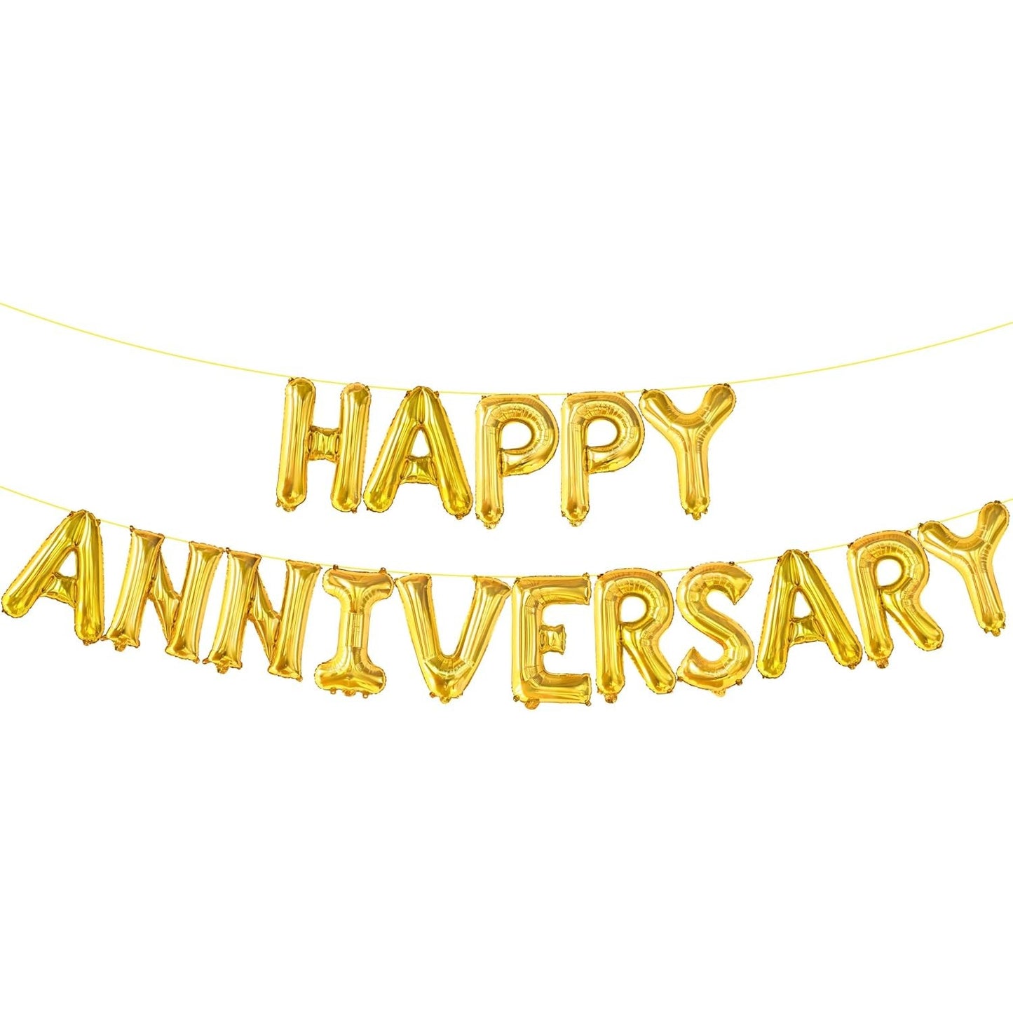 Set Baloane din Folie Metalizata, Model Happy Anniversary, Litere de 40 cm, Baloane Party, Ambalaj Individual, Pai Inclus, Umflare cu Aer sau Heliu, Auriu