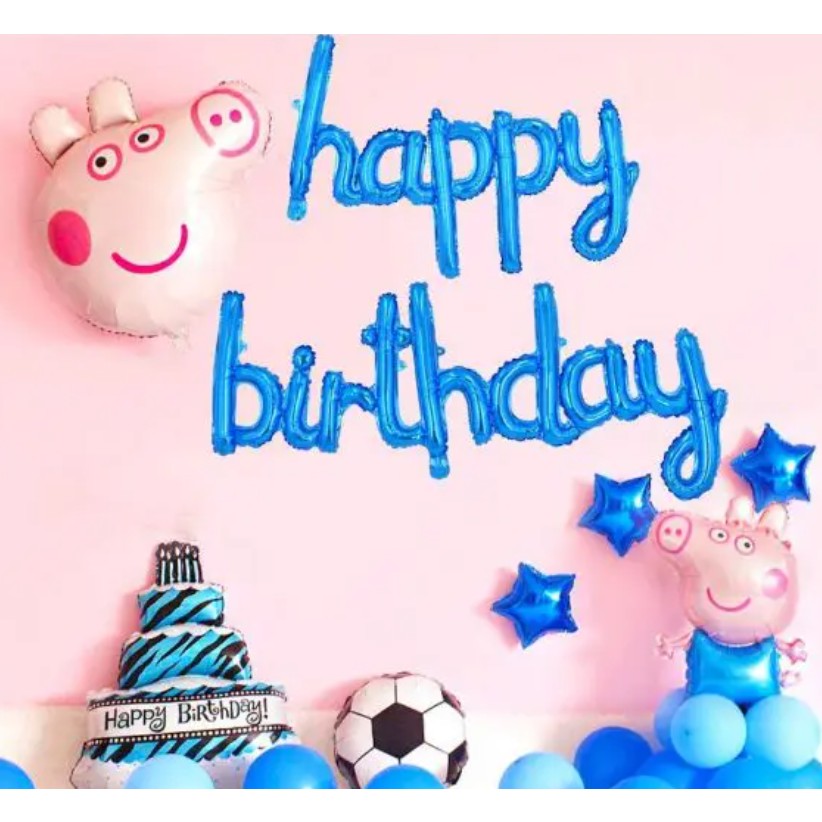 Set Baloane din Folie Metalizata, Model Happy Birthday, 45x85 cm, 45x124cm, Baloane Party, Ambalaj Individual, Pai Inclus, Umflare cu Aer sau Heliu, Albastru