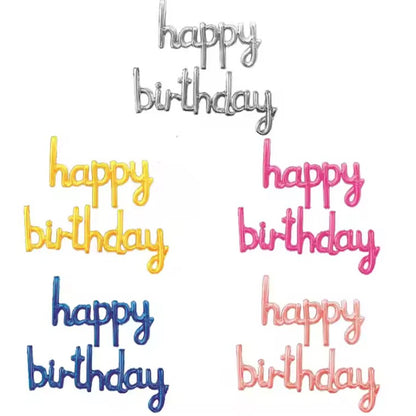 Set Baloane din Folie Metalizata, Model Happy Birthday, 45x85 cm, 45x124cm, Baloane Party, Ambalaj Individual, Pai Inclus, Umflare cu Aer sau Heliu, Roz