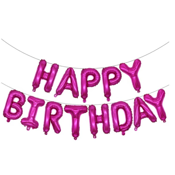 Set Baloane din Folie Metalizata, Model Happy Birthday, Litere de 40 cm, Baloane Party, Ambalaj Individual, Pai, Ata si Adeziv Incluse, Umflare cu Aer sau Heliu, Mov