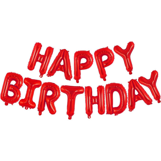 Set Baloane din Folie Metalizata, Model Happy Birthday, Litere de 40 cm, Baloane Party, Ambalaj Individual, Pai, Ata si Adeziv Incluse, Umflare cu Aer sau Heliu, Rosu