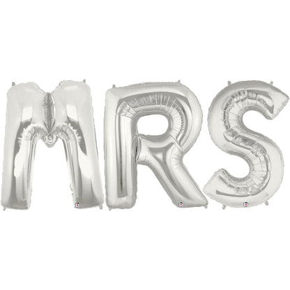 Set Baloane din Folie Metalizata, Figurine Litere, Model MR&MRS, Tema Nunta, 40 cm, Baloane Party, Ambalaj Individual, Pai inclus, Umflare cu Aer sau Heliu, Argintiu