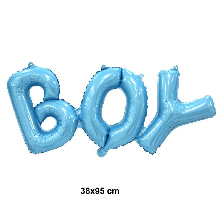 Set Baloane din Folie Metalizată, Model Scris Boy, 38x95 cm, Tematica Baby Shower, Baloane Party, Ambalaj Individual, Pai Inclus, Umflare cu Aer sau Heliu, Albastru