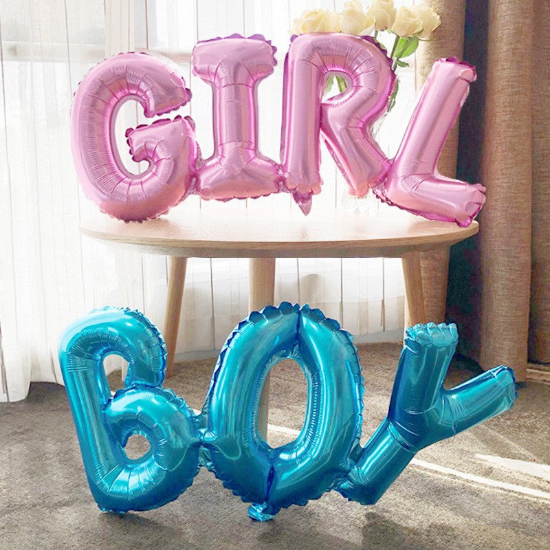 Set Baloane din Folie Metalizată, Model Scris Boy, 38x95 cm, Tematica Baby Shower, Baloane Party, Ambalaj Individual, Pai Inclus, Umflare cu Aer sau Heliu, Albastru