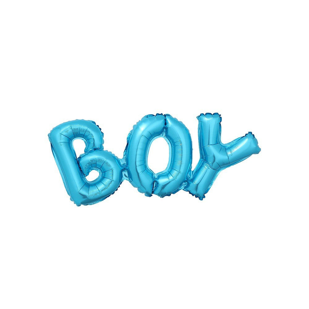 Set Baloane din Folie Metalizată, Model Scris Boy, 38x95 cm, Tematica Baby Shower, Baloane Party, Ambalaj Individual, Pai Inclus, Umflare cu Aer sau Heliu, Albastru
