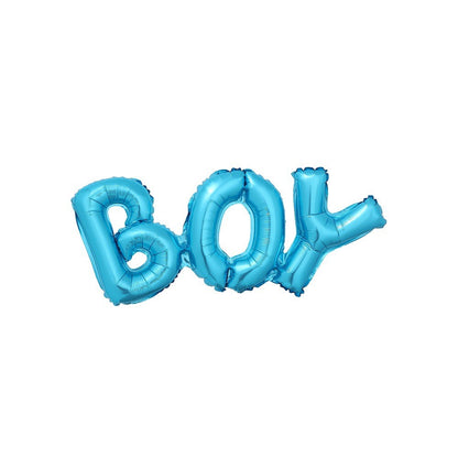 Set Baloane din Folie Metalizată, Model Scris Boy, 38x95 cm, Tematica Baby Shower, Baloane Party, Ambalaj Individual, Pai Inclus, Umflare cu Aer sau Heliu, Albastru