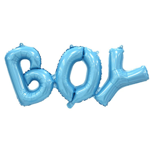 Set Baloane din Folie Metalizată, Model Scris Boy, 38x95 cm, Tematica Baby Shower, Baloane Party, Ambalaj Individual, Pai Inclus, Umflare cu Aer sau Heliu, Albastru