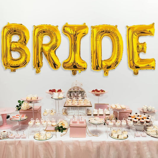 Set Baloane din Folie Metalizata, Model Scris Bride, Litere de 100 cm, Tema Iubire, Baloane Party, Ambalaj Individual, Pai Inclus, Umflare cu Aer sau Heliu, Auriu
