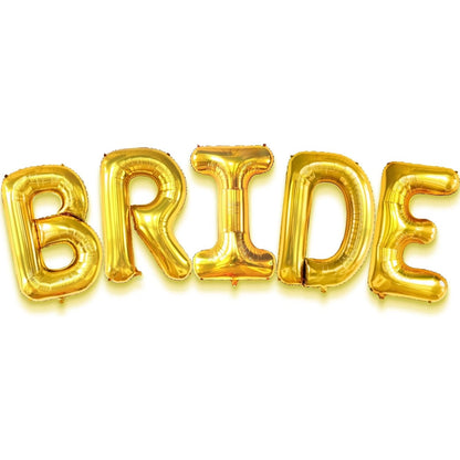 Set Baloane din Folie Metalizata, Model Scris Bride, Litere de 100 cm, Tema Iubire, Baloane Party, Ambalaj Individual, Pai Inclus, Umflare cu Aer sau Heliu, Auriu
