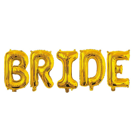 Set Baloane din Folie Metalizata, Model Scris Bride, Litere de 100 cm, Tema Iubire, Baloane Party, Ambalaj Individual, Pai Inclus, Umflare cu Aer sau Heliu, Auriu