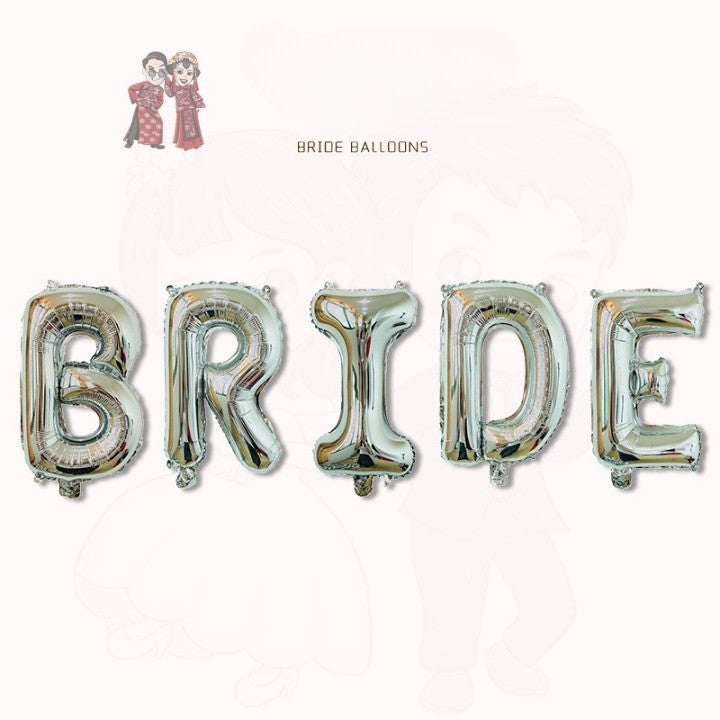 Set Baloane din Folie Metalizata, Model Scris Bride, Litere de 40 cm, Tema Iubire, Baloane Party, Ambalaj Individual, Pai Inclus, Umflare cu Aer sau Heliu, Argintiu