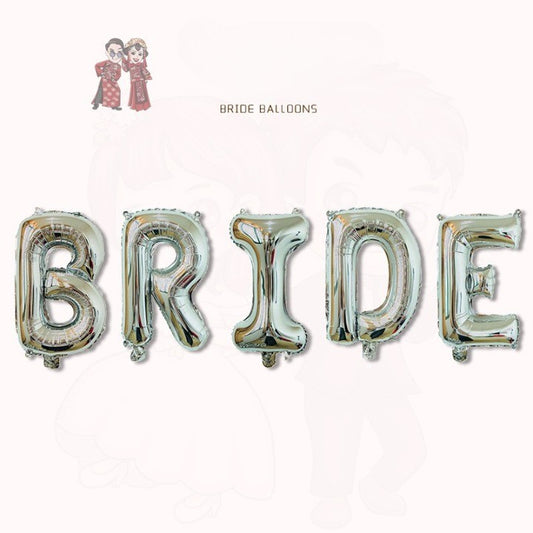 Set Baloane din Folie Metalizata, Model Scris Bride, Litere de 40 cm, Tema Iubire, Baloane Party, Ambalaj Individual, Pai Inclus, Umflare cu Aer sau Heliu, Argintiu