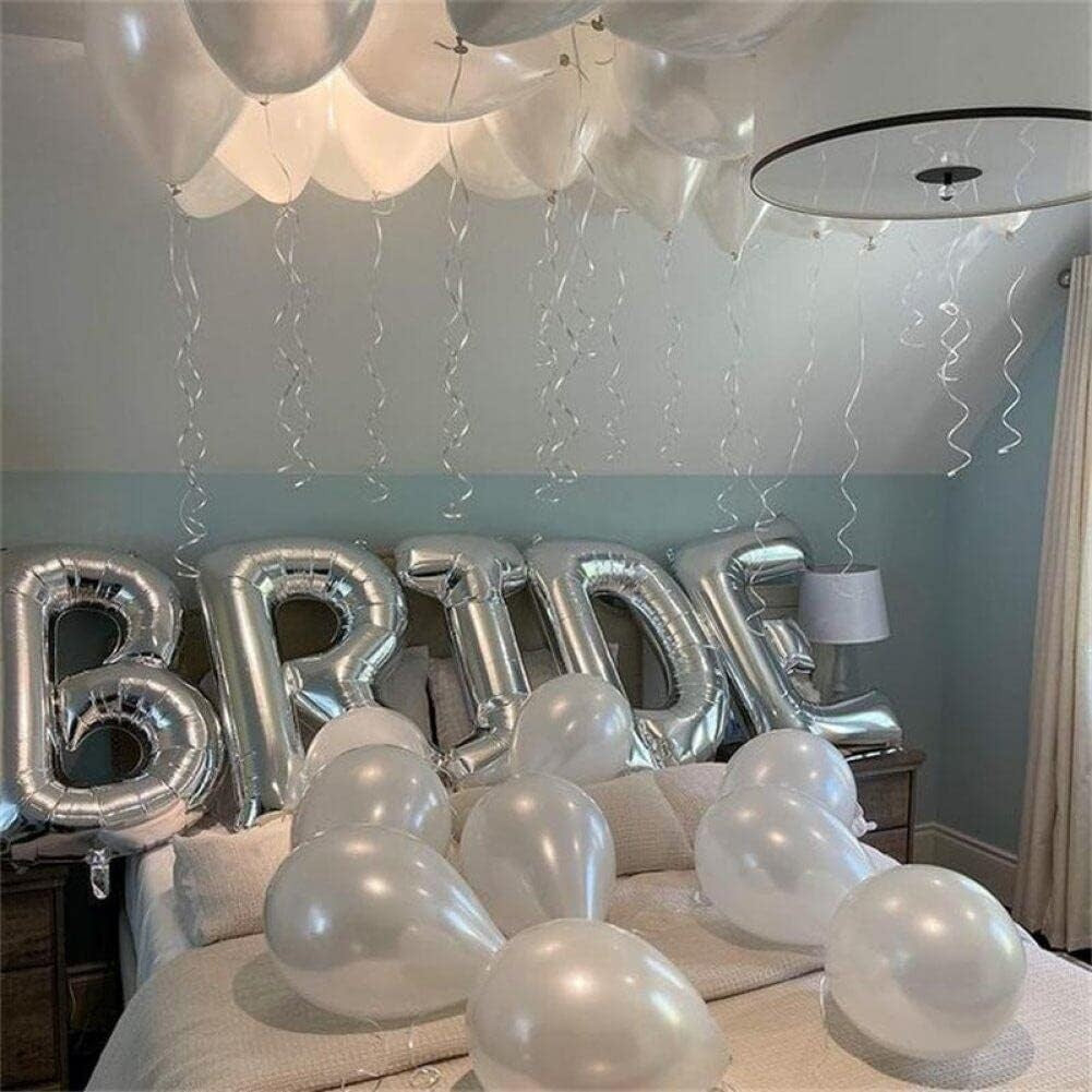 Set Baloane din Folie Metalizata, Model Scris Bride, Litere de 40 cm, Tema Iubire, Baloane Party, Ambalaj Individual, Pai Inclus, Umflare cu Aer sau Heliu, Argintiu