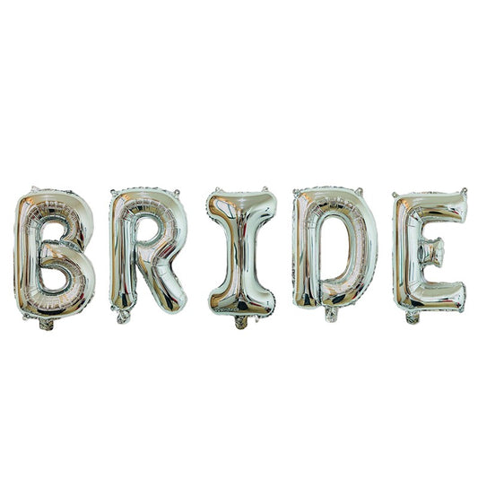 Set Baloane din Folie Metalizata, Model Scris Bride, Litere de 40 cm, Tema Iubire, Baloane Party, Ambalaj Individual, Pai Inclus, Umflare cu Aer sau Heliu, Argintiu