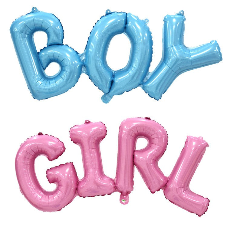 Set Baloane din Folie Metalizată, Model Scris Girl, 43x106.5 cm, Tematica Baby Shower, Baloane Party, Ambalaj Individual, Pai Inclus, Umflare cu Aer sau Heliu, Roz
