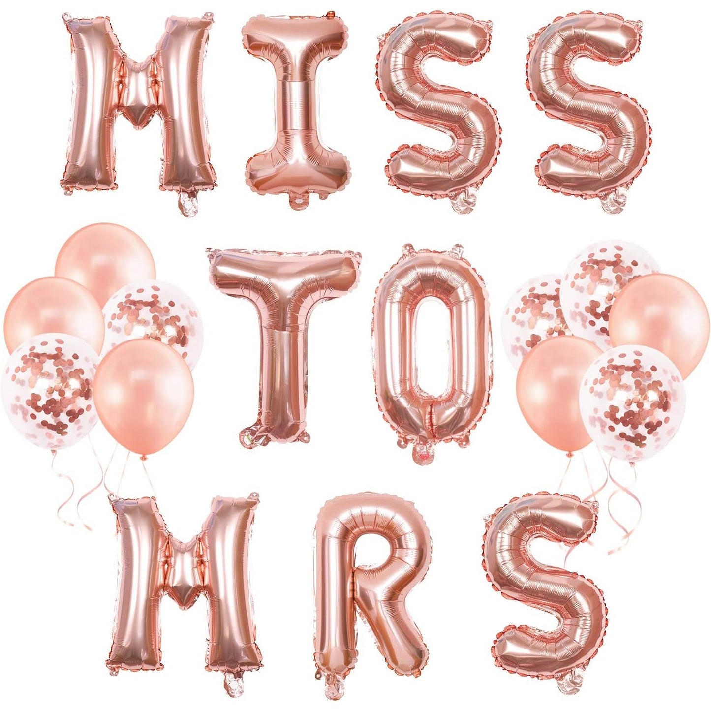 Set Baloane din Folie Metalizata, Model Scris Miss to Mrs, Litere de 40 cm, Tema Iubire, Baloane Party, Ambalaj Individual, Pai Inclus, Umflare cu Aer sau Heliu, Roz