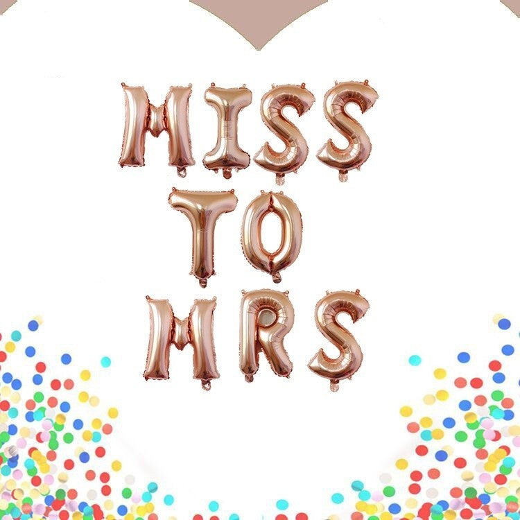 Set Baloane din Folie Metalizata, Model Scris Miss to Mrs, Litere de 40 cm, Tema Iubire, Baloane Party, Ambalaj Individual, Pai Inclus, Umflare cu Aer sau Heliu, Roz